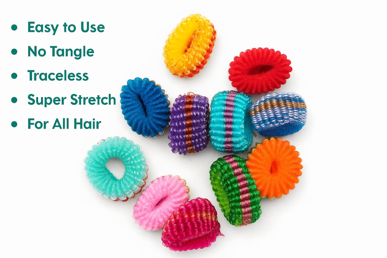 50 pc Premium Colorful Elastic Hair Ties – Soft, No-Slip, No-Damage Bands for Ponytails, Kids, Women & Everyday Use